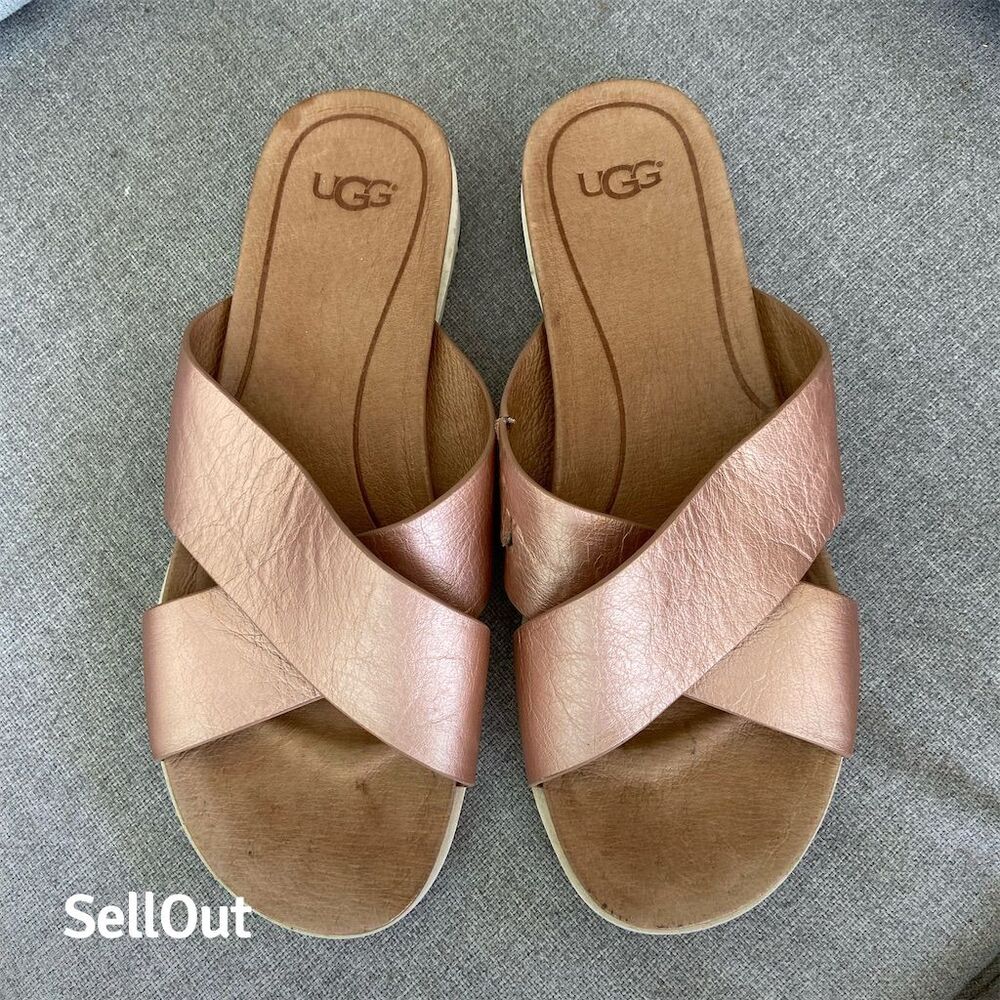 UGG Women's Kari Gold Metallic Criss-Cross Sandals Size 7